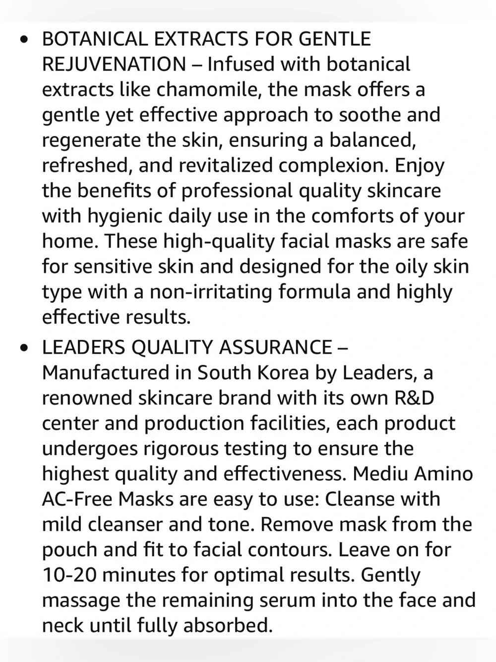 Leaders Mediu Amino AC-FREE Acne Control Facial Sheet Masks - 10 sheets